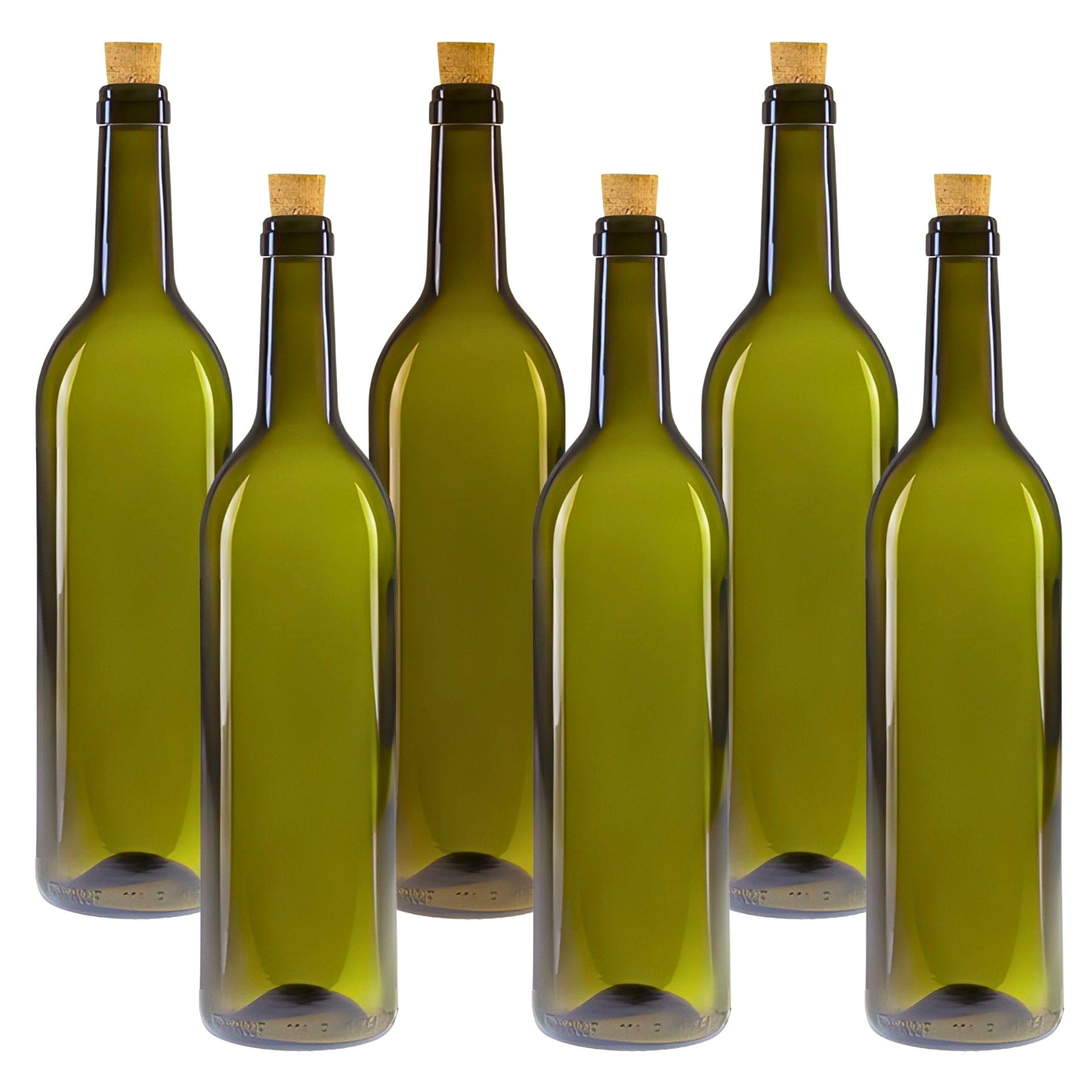 mikken 6 Glass Bottles 750 ml Oil Bottles Green with Corks and Labels