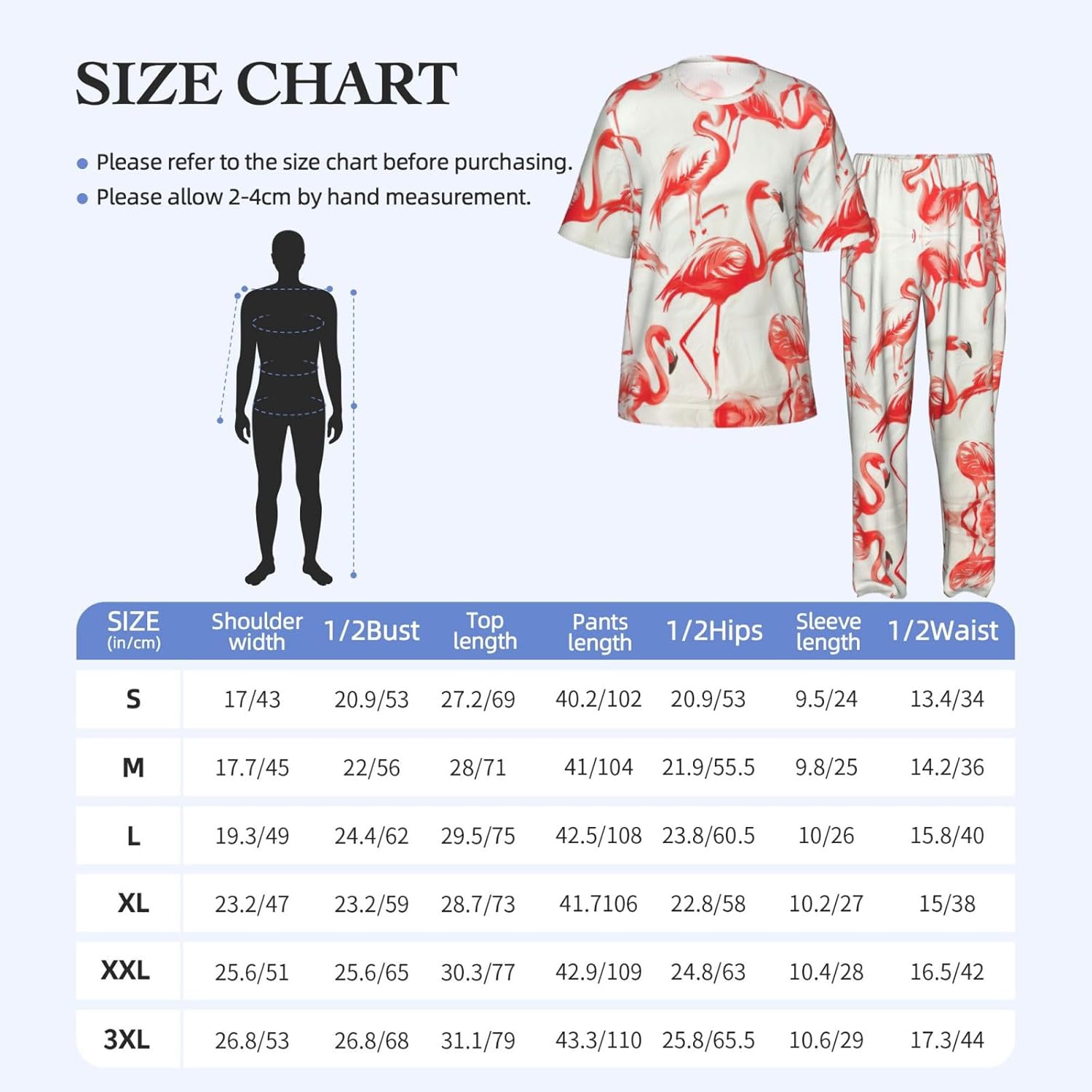 Men'S 2 Piece Loungewear Pajama Set Flamingos On White Print Short Sleeve Tee Top And Pants Set S-3xl