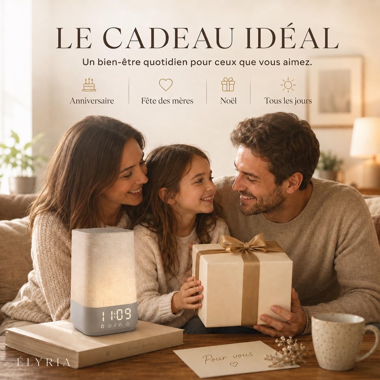 Réveil Lumineux Simulateur d'Aube, Réveil Lever de Soleil avec 30 Sons Relaxants, Lampe de Chevet LED, 13 Modes Veilleuse, Réveil Digital avec USB, Fonction Mémoire, Adaptateur Inclus