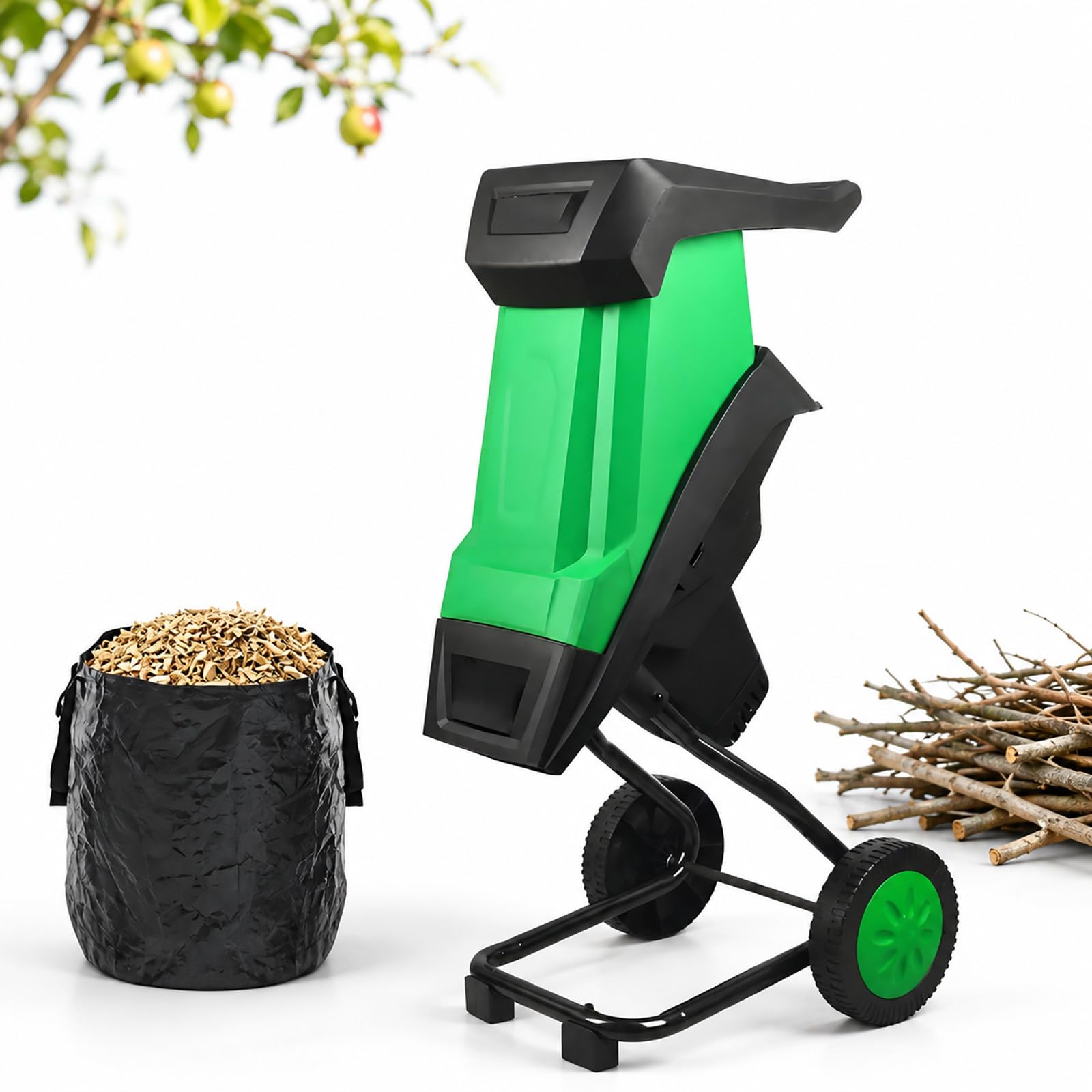 Biotrituratore Elettrico 2400W | Cippatore, Trita Legno, Trituratore Rami,Trinciatrice da Giardino, Tritatutto, per Potature, 1x Contenitori Raccolta 50L