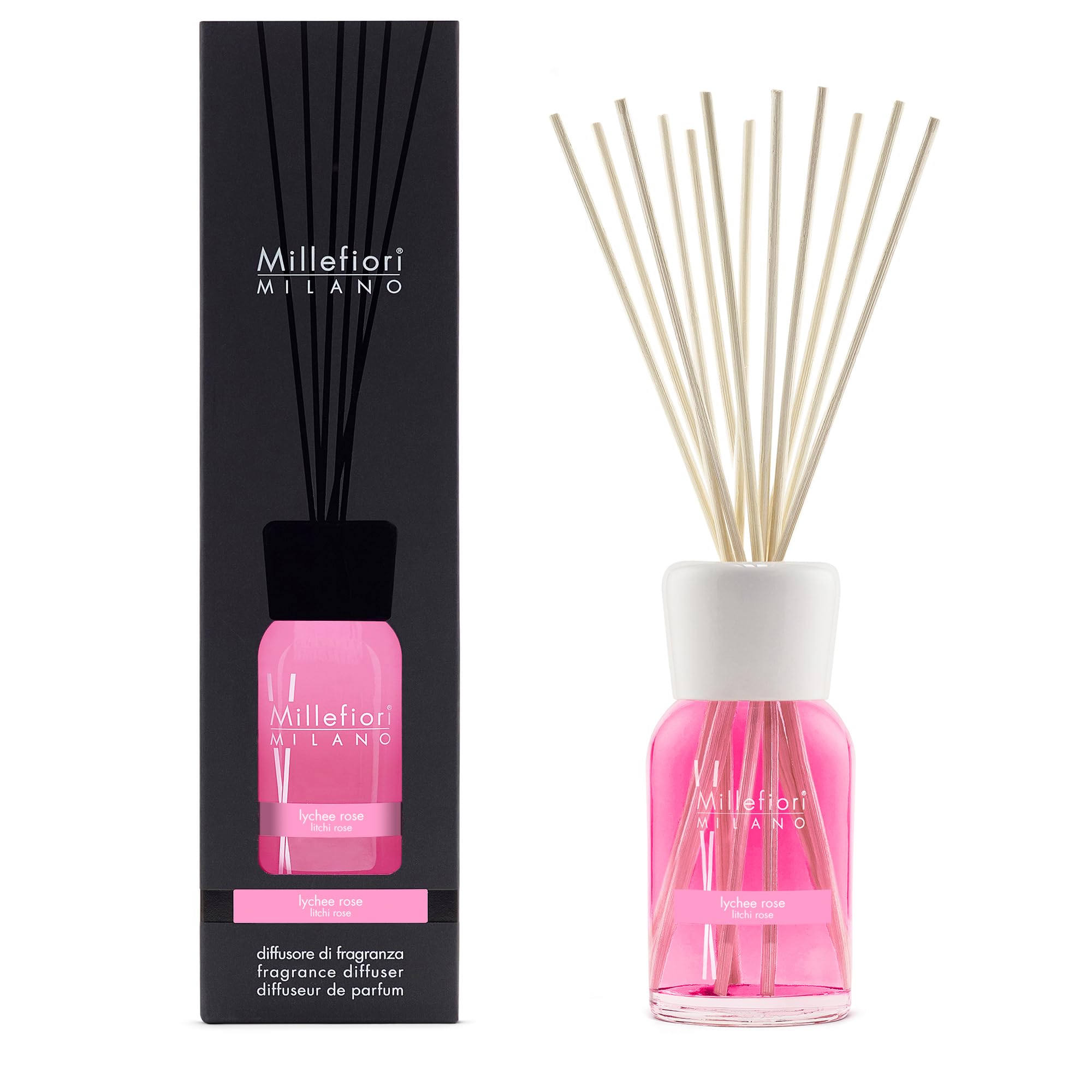 Millefiori Milano Duftstoff Diffusor Sticks Lychee Rose, Fassungsvermögen 500ml, Kopfnoten: Szechuan-Pfeffer, Lychee, 7DIRO
