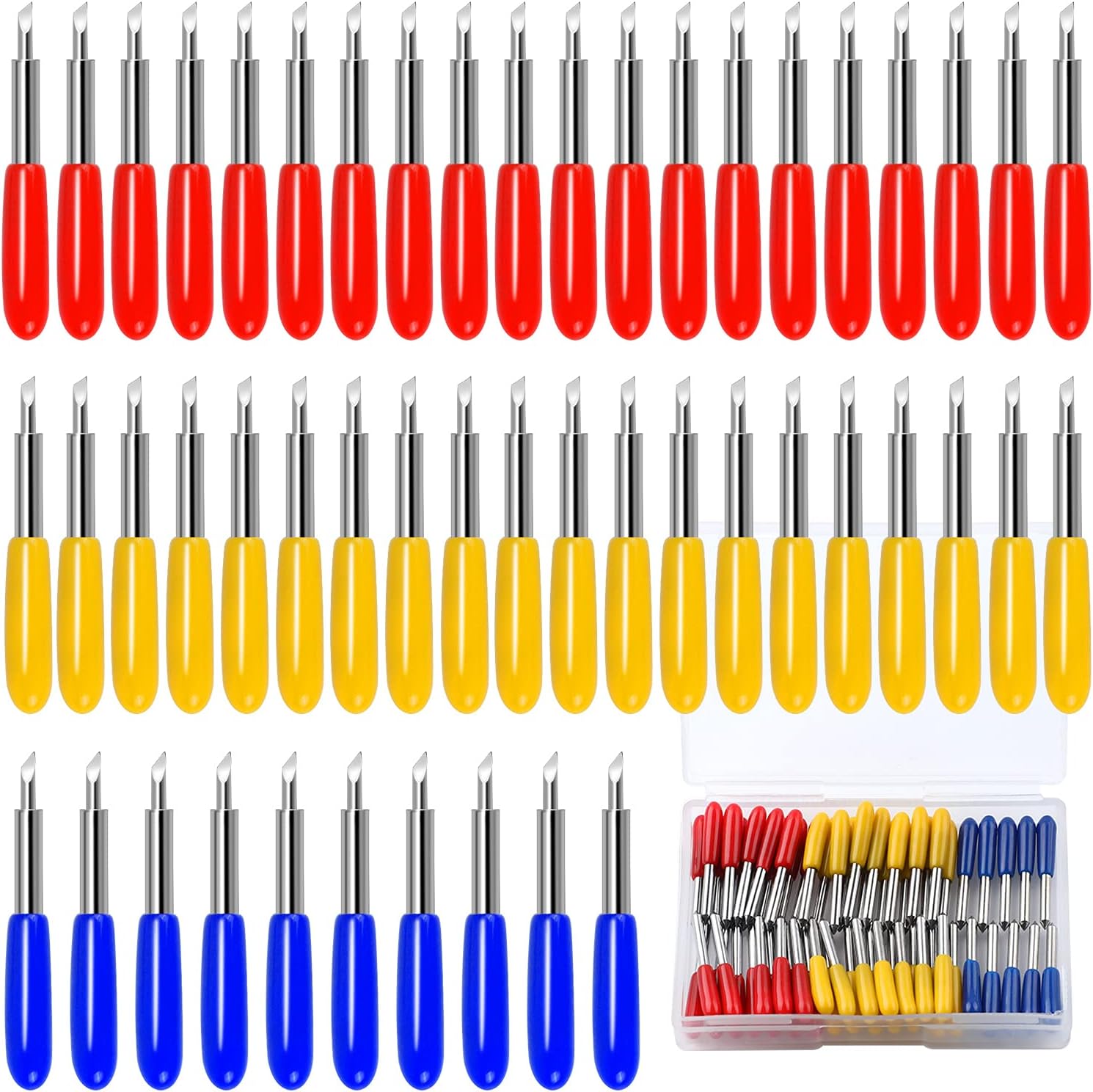 50Pcs Replacement Cutting Blades for Cutting Machines 20pcs 30° 20pcs 45° 10pcs 60° Lettering Blade Replacement Blades Cutting Blades for Cutting Machines (Multi-Colored)