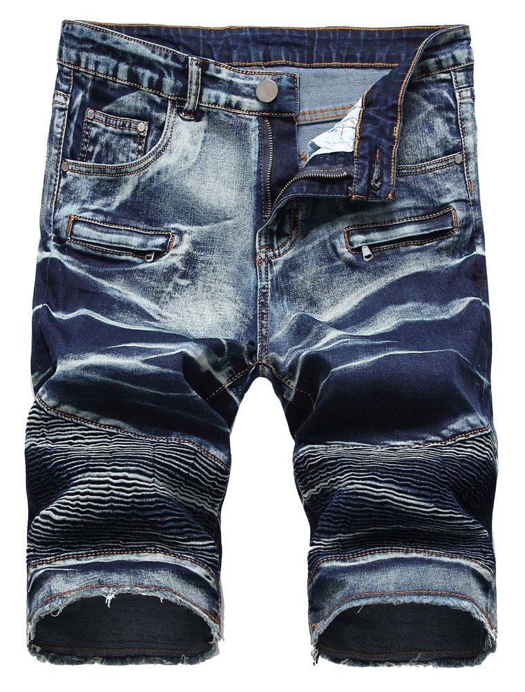 Men's Casual Denim Shorts Classic Fit Ripped Jeans Biker Shorts