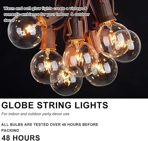 Miniatura 4 de Abeja Guirnalda de luces de patio al aire libre de 25 pies con 27 bombillas G40 transparentes, certificación UL para bares, terrazas, bodas,