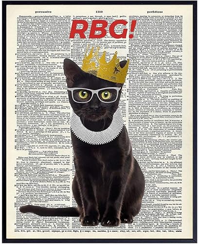Ruth Bader Ginsburg Cat Wall Art Print - Funny RBG Cat Wall Decor - Upcycled Dictionary Art Picture - Vintage Photo - Great Unique Home Decor or