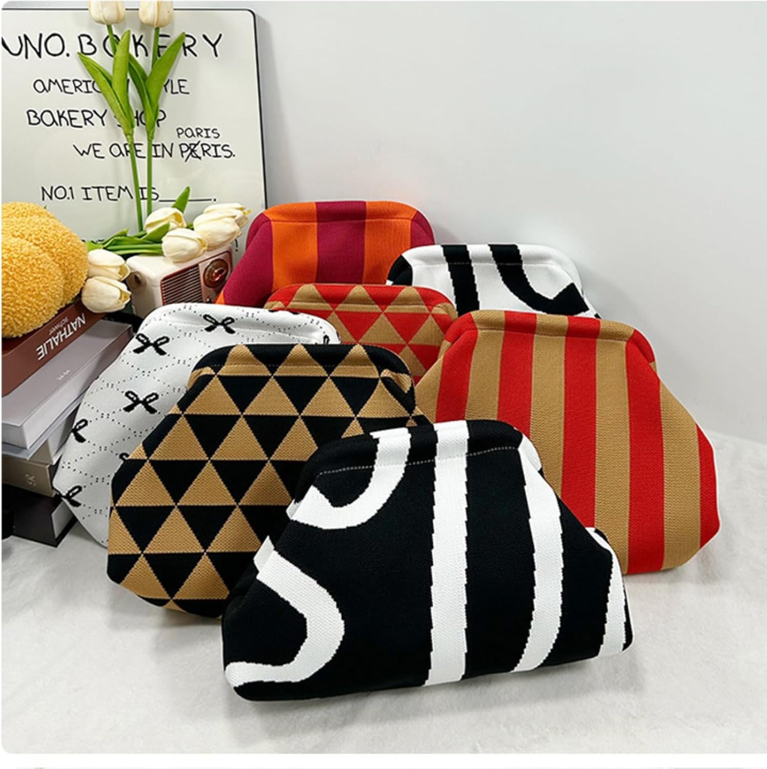 Women Clutch Purses,Summer Beach Woven Crochet Bag 2025,Evening Handbag Dumpling Striped Ruched Cloud Purse - Image 2