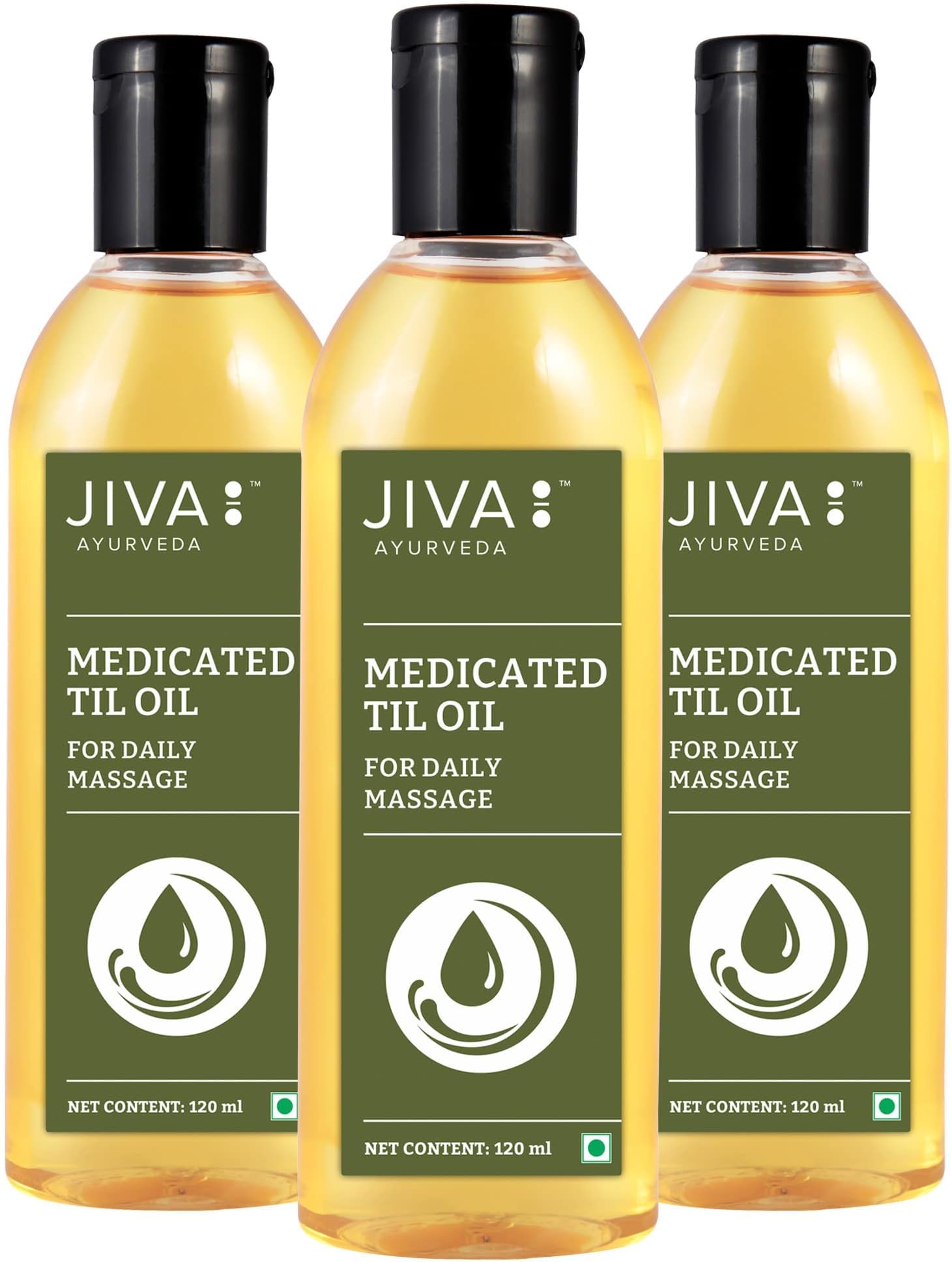 Jiva Medicated Til Oil 120 ml | Ayurvedic Oil Made of Pure Herbs | Relieves Joint And Muscle Pain, Stiffness, & Tremors | Pacifies Vata Dosha (Pack of 3)