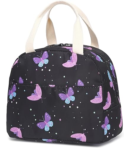 Miniatura 8 de Lonchera térmica a cuadros para mujeres y niñas, lonchera reutilizable para adultos, niños, escuela, trabajo, viajes (morado) A cuadros