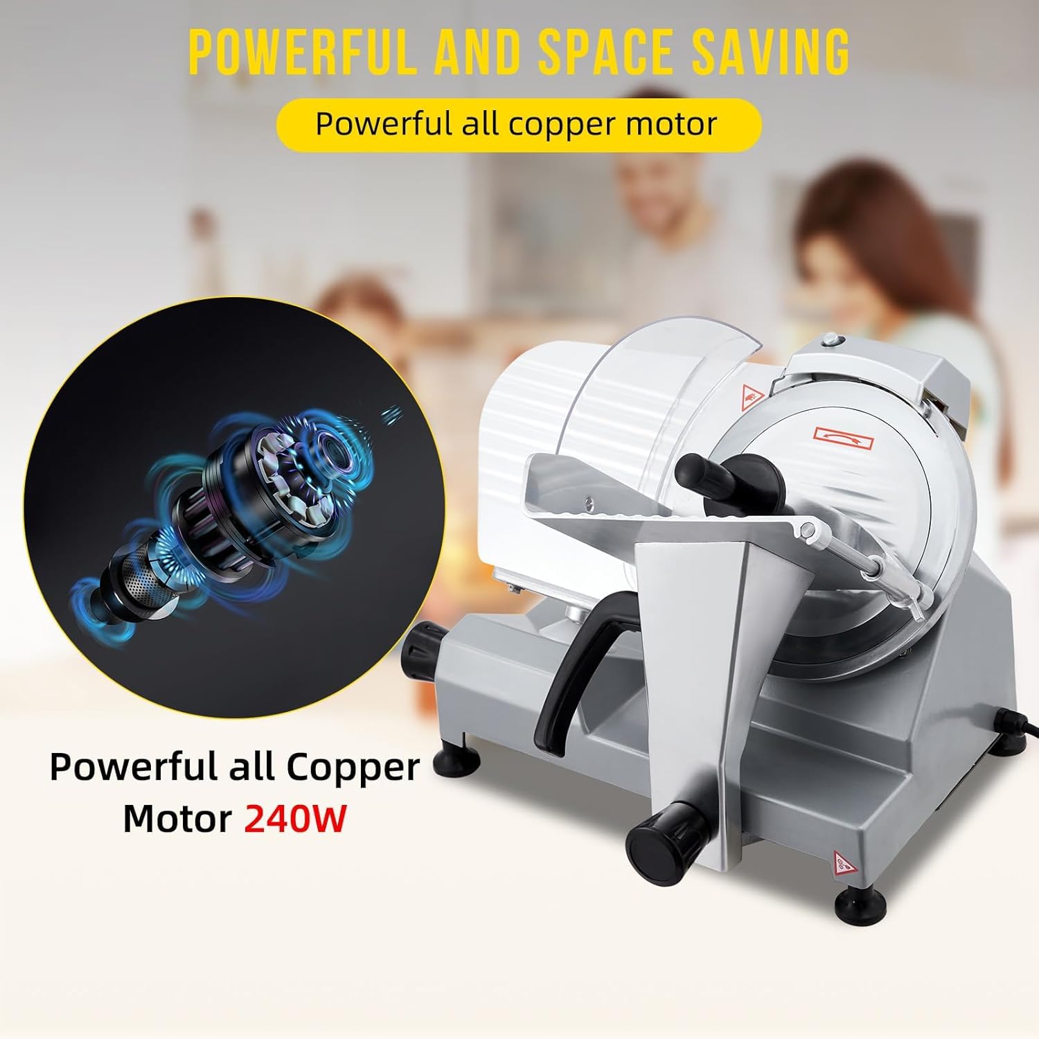 240W Electric Meat Slicer, 10 Inch Carbon Steel Blade, Semi-Automatic Stainless Steel Slicer with Adjustable 0-12mm Thickness for Home and Commercial Use, Silver