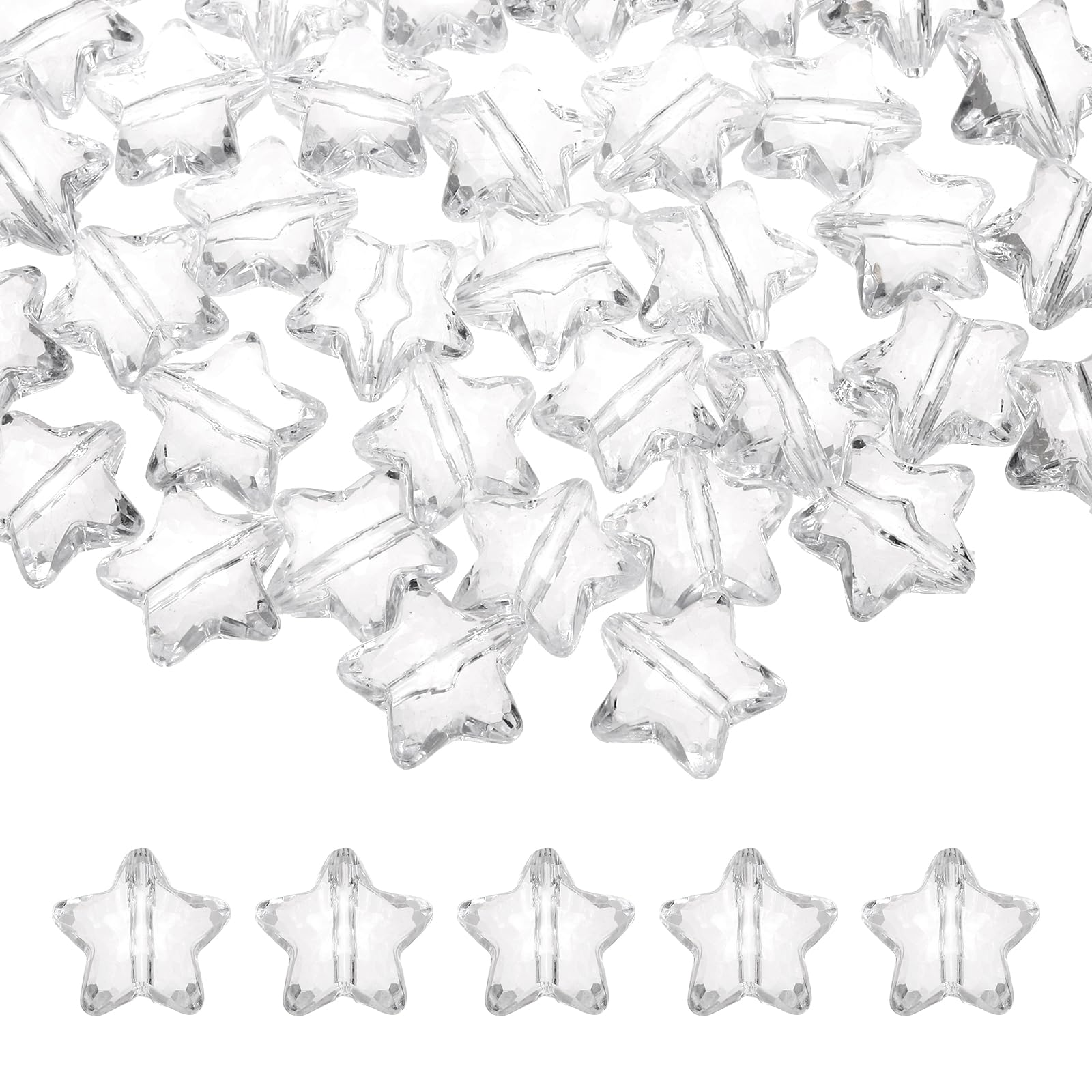 sourcing map 50pcs Acrylic Crystal Star Beads, 20mm Star Shape Clear Charm Faceted Beads for DIY Crafts Jewelry Making Bracelet Necklace Decor Key Chains, Transparent