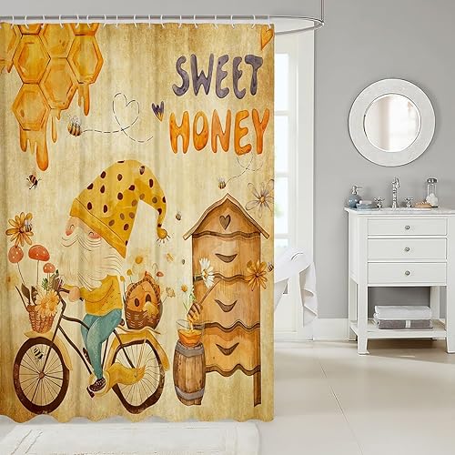 Miniatura 2 de Honey Bee - Cortinas de ducha para baño, 72 pulgadas de ancho x 72 pulgadas de largo, cortina de ducha retro de madera para niñas y niños, juego de