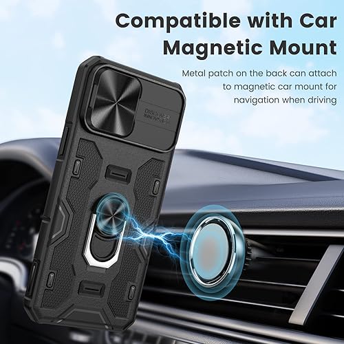 Miniatura 6 de Caka Funda para iPhone 13 Pro Max, iPhone 12 Pro Max con soporte y clip para cinturón, funda para cámara con soporte de anillo giratorio de 360