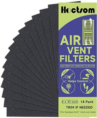 Air Vent Filter 4"x10" Activated Charcoal Carbon Floor Heater Filter Sheet | 14-Pack 4x10 Inch Hepa Pre-FIlter Work in Home Air Purifier, HVAC Register, Ceiling, Furnace, Air Conditioner Black Hoctsom