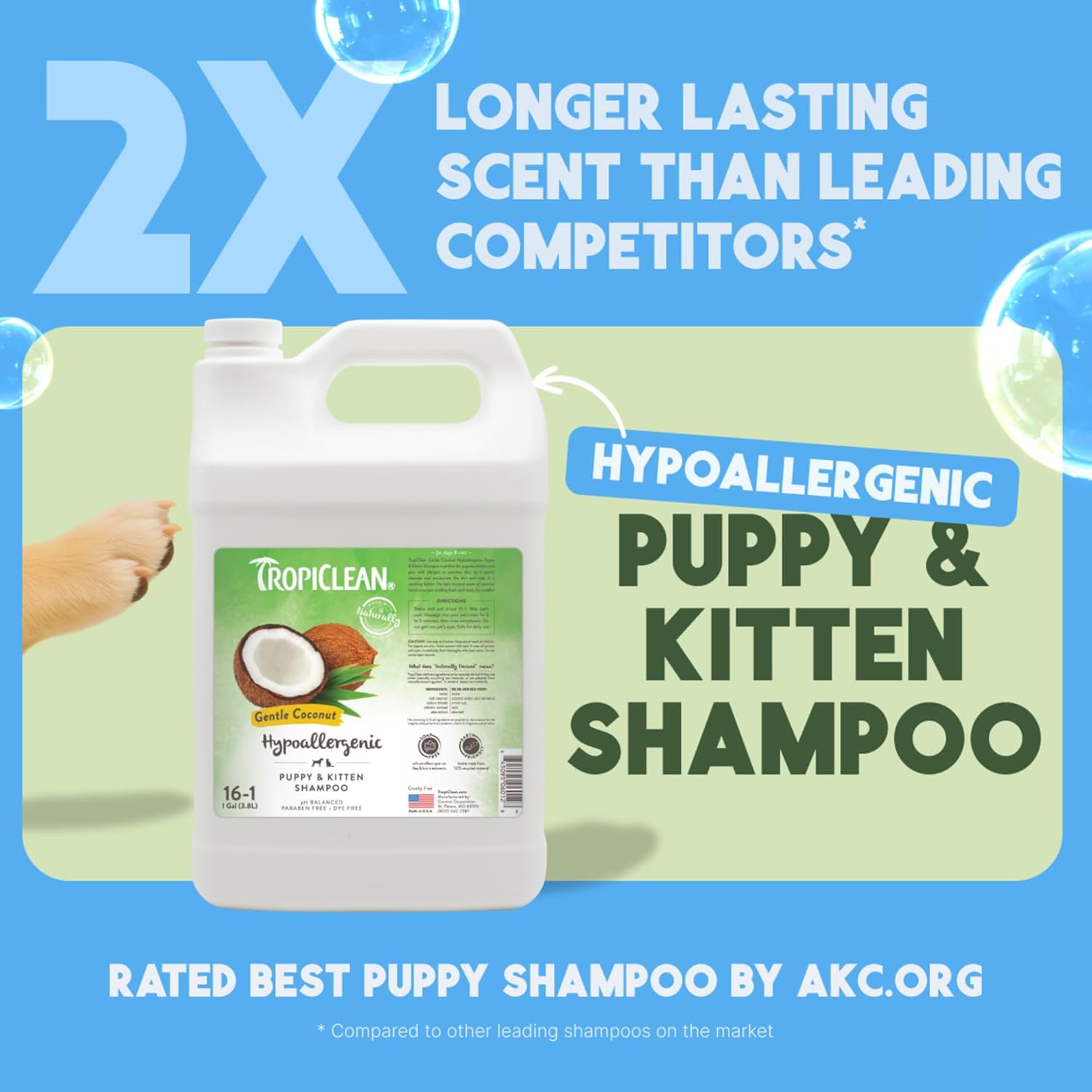 TropiClean Gentle Puppy Shampoo, Dog Shampoo for Allergies & Sensitive Skin, Professional Dog Shampoo, Made in USA, Gentle Coconut Scent, 1 Gallon