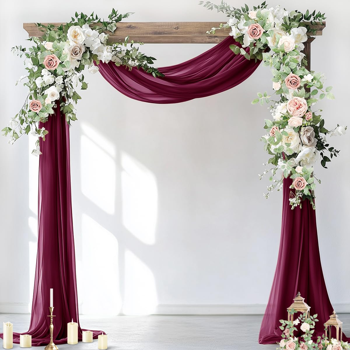 Socomi Wedding Arch Draping Fabric 1 Panel 29" x 19Ft Ivory Sheer Chiffon Curtain Drapes 6 Yards for Wedding Ceremony Birthday Party Decoration — view 7