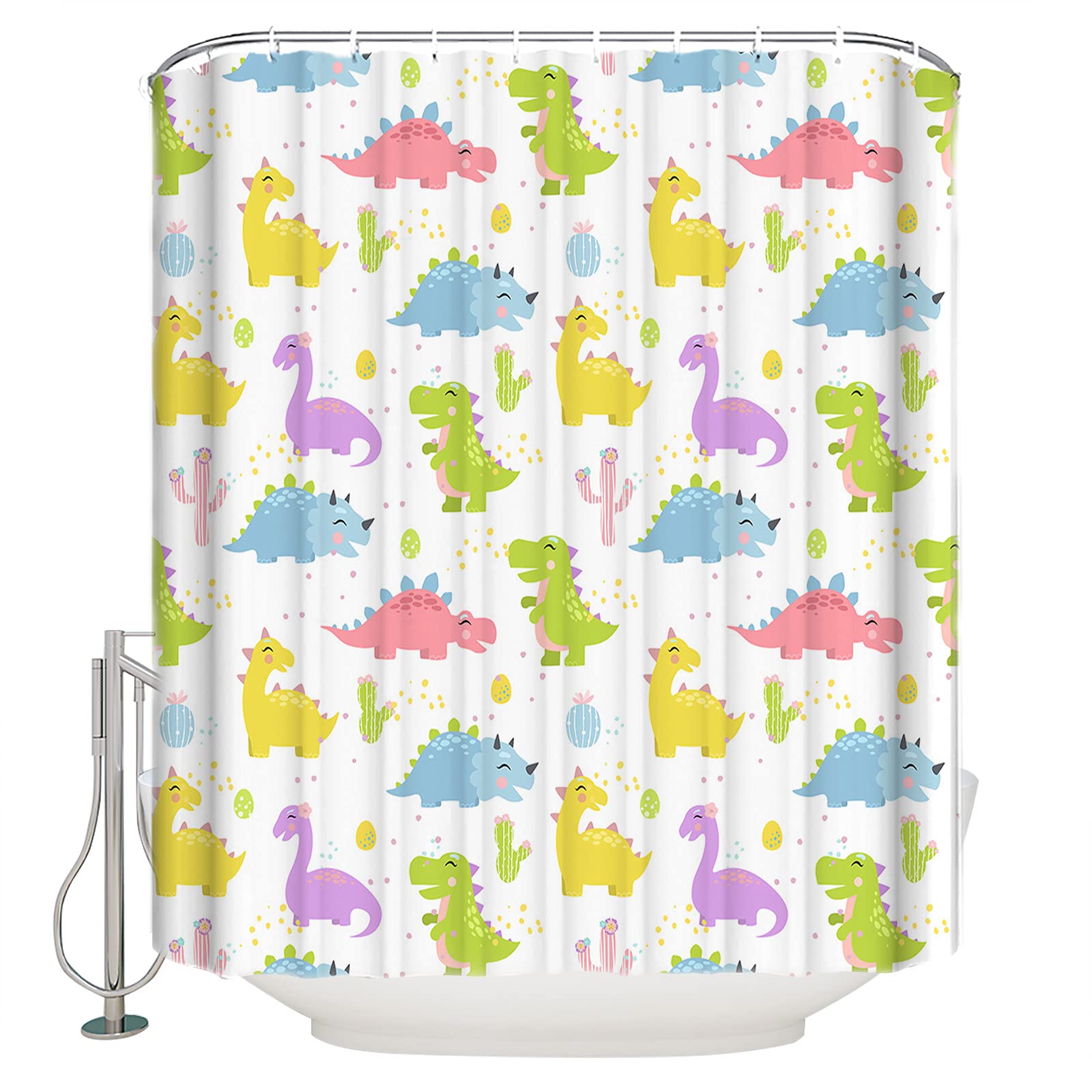 TocaHome Shower Curtain for Bathroom,Cartoon Dinosaur Funny Colorful Animals 54x78inch Waterproof Polyester Fabric Shower Rings Included