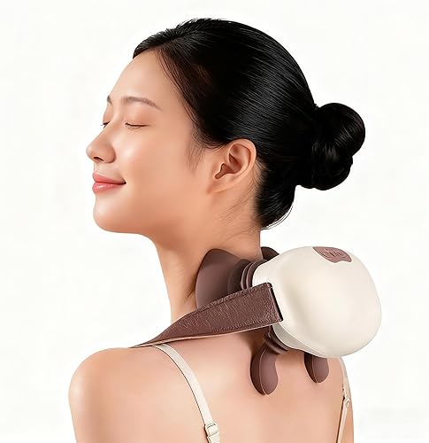 Masajeador portátil 4D Shiatsu para cuello y hombros y espalda, amasado biónico de tejido profundo con terapia de calor para aliviar el dolor