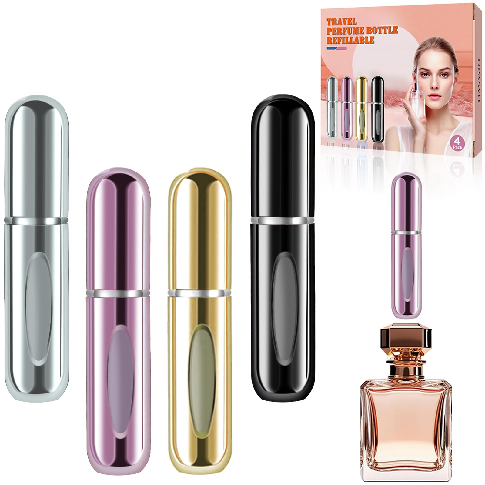 opasyo Portable Mini Refillable Perfume Atomizer Bottle, Travel Size Refillable Perfume Refill Bottle - Perfume Atomizer Refillables, Small Perfume Spray 4 Pcs Pack of 5 ml, Scent Pump Case-picture-41