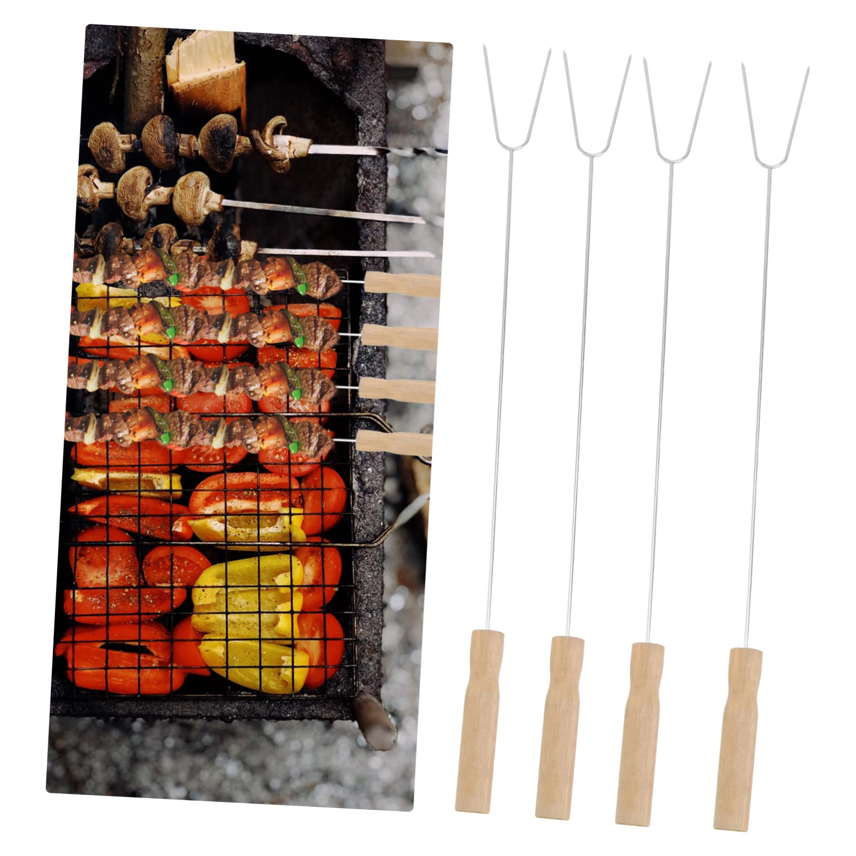 Kisangel 15pezzi Forchette Per Barbecue in Acciaio Inossidabile Manico in Legno Utensile Riutilizzabile Per Grigliate Di Carne e Verdure Accessori Per Barbecue Facili Da Pulire