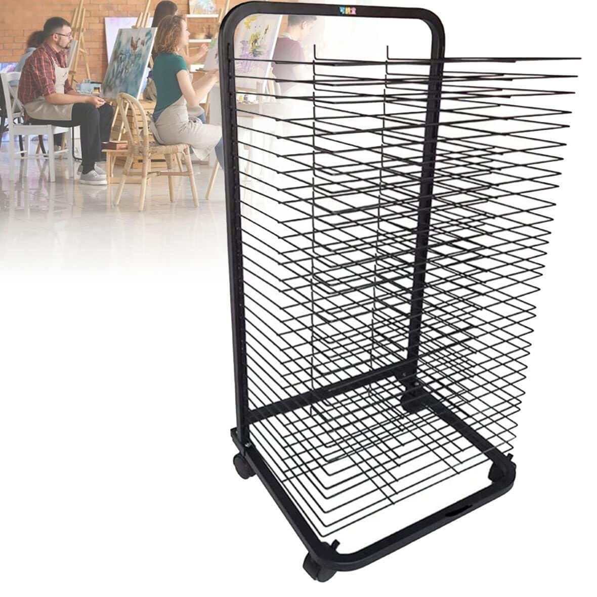 PPXCZZ Mobile Art Drying Rack with 20, 25, 30, or 35 Shelves, Durable Metal Frame, Lockable 360° Wheels for Studios & Classrooms(30floors)