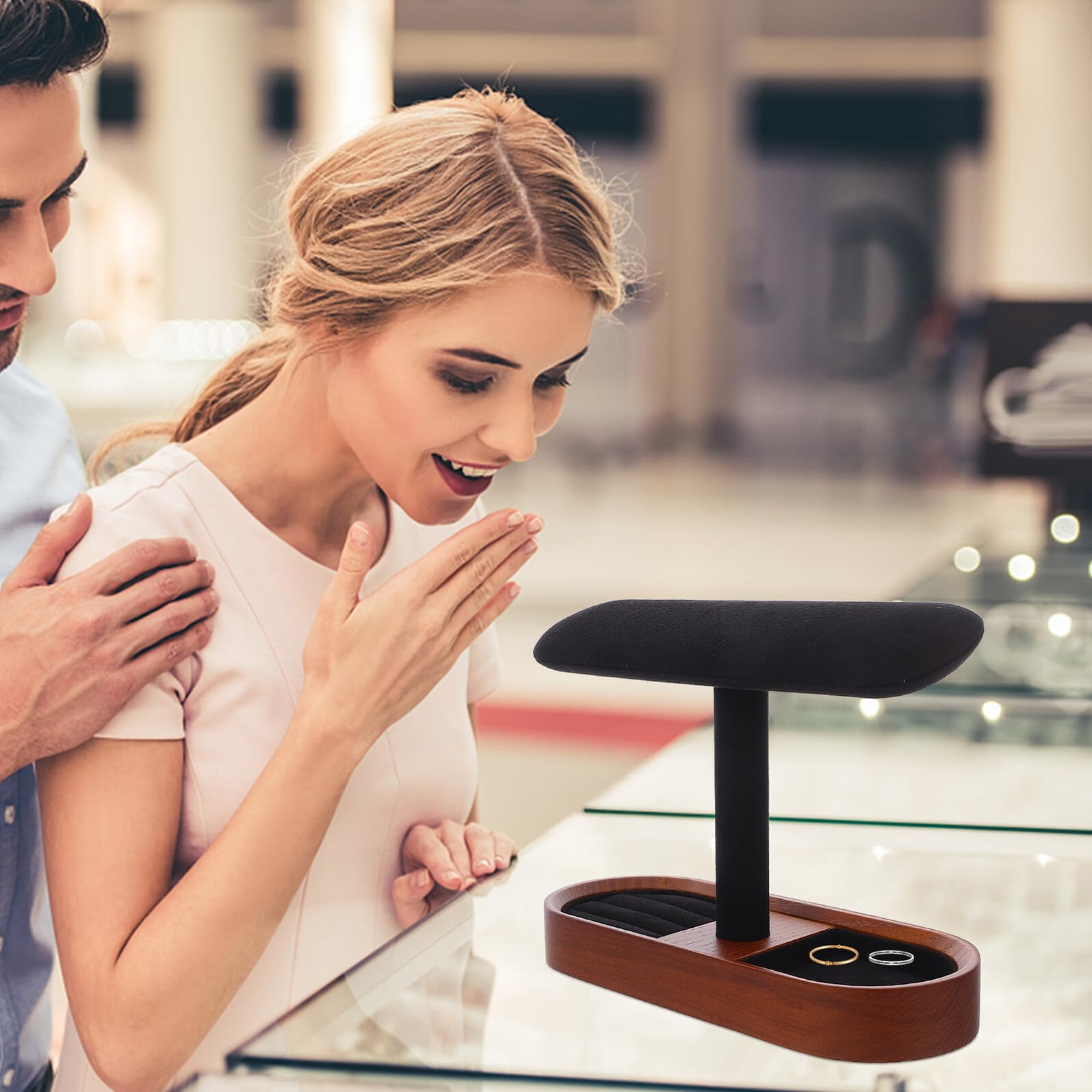 Housoutil Expositor de Relojes y Pulseras de Madera Maciza Negro Soporte Barra T Multifuncional para Anillos Gemelos y Brazaletes Organizador Versátil para Joyas Escritorio y Hogar