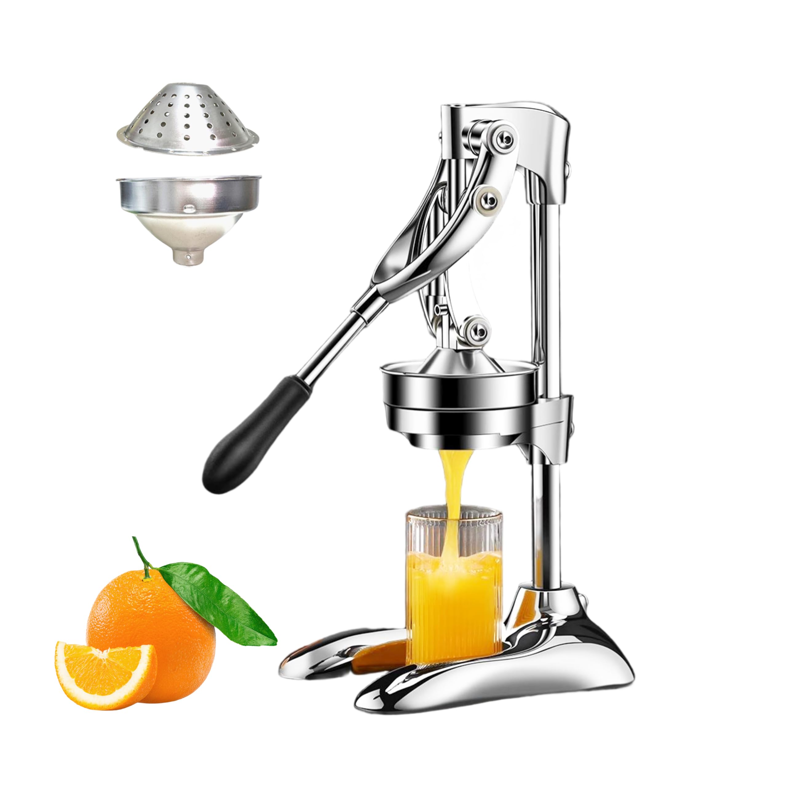 Exprimidor Manual,Exprimidor de Frutas Manual con Tapa de Presión y Filtro en 304, Desmontable y Fácil de Limpiar,Plata