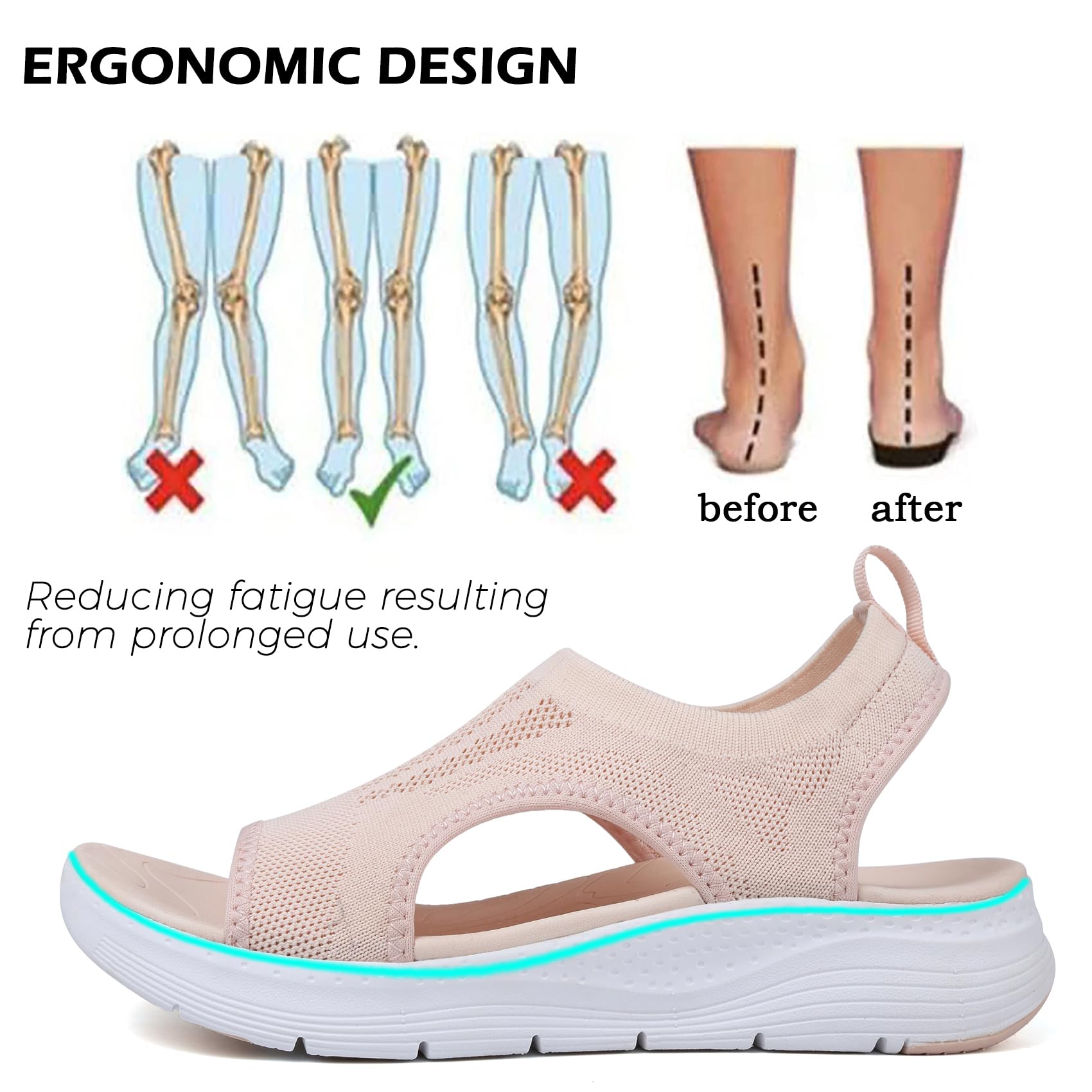 DimaiGlobal Sandali Donna Estive Comodi Ortopedici con Punta Aperta Scarpe Lavabili Sandalo Sportivo Scarpe con Zeppa