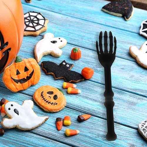 Miniatura 2 de DOITOOL Juego de vajilla Decoración de mesa negra, utensilios para servir (1 juego) Vajilla de esqueleto de Halloween Tenedores y cucharas