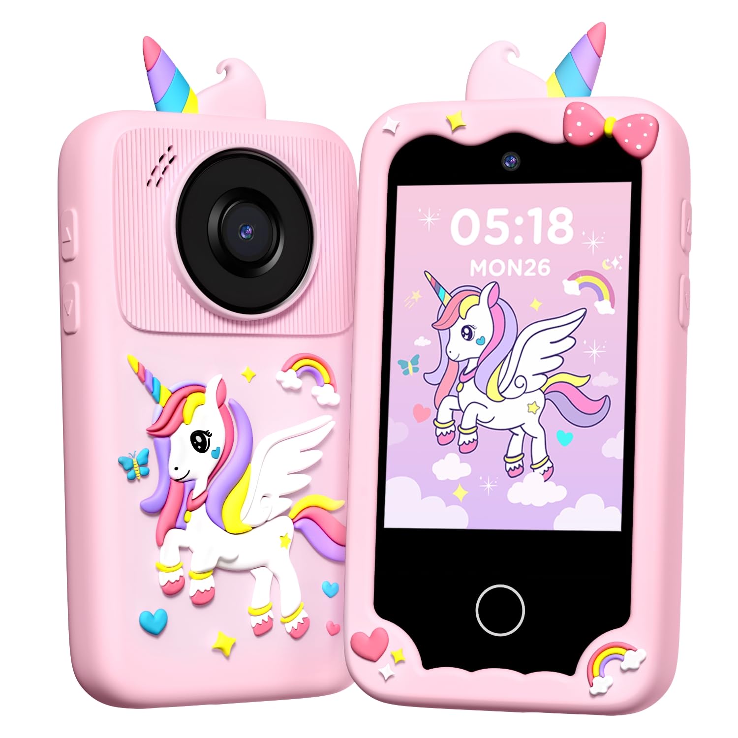 Teléfono Cámara, Regalos Navidad Cumpleaños, Teléfono Unicornio, Educativo con Audiolibros, Música, Juegos + Tarjeta SD 32G