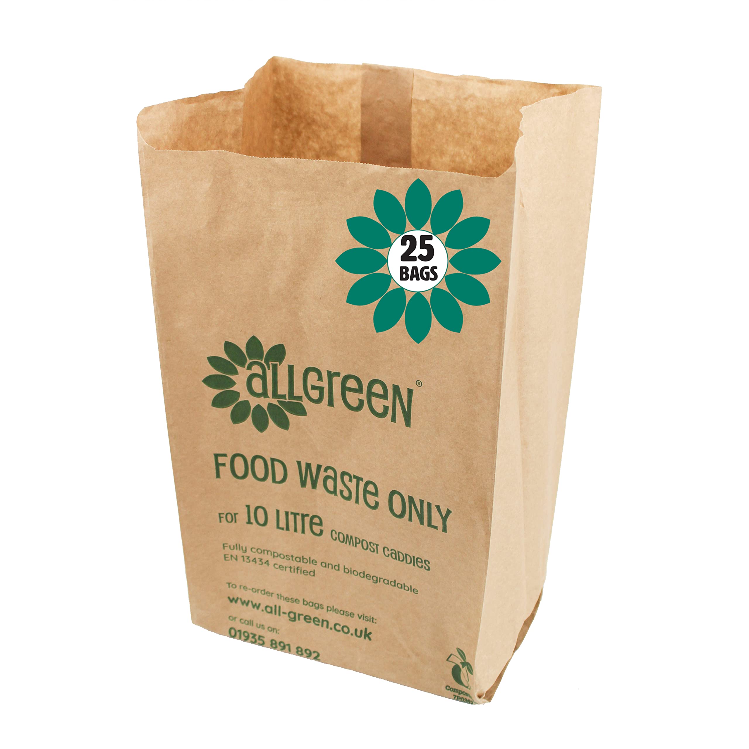 Ecosack Beige 10 Litre X 25 Paper Compostable Bags Kitchen Caddy Liners - Food Waste Bin Liners - 10L Biodegradable Bags With Composting Guide
