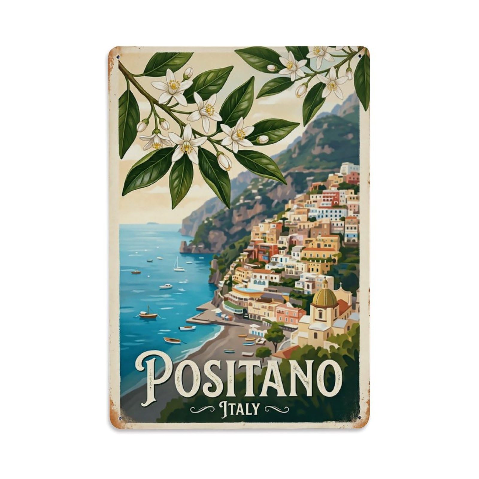 Huiyhb 8X12inch(20X30cm) Vintage Travel Positano Italy Orange Blossom Spring Metal Tin Sign