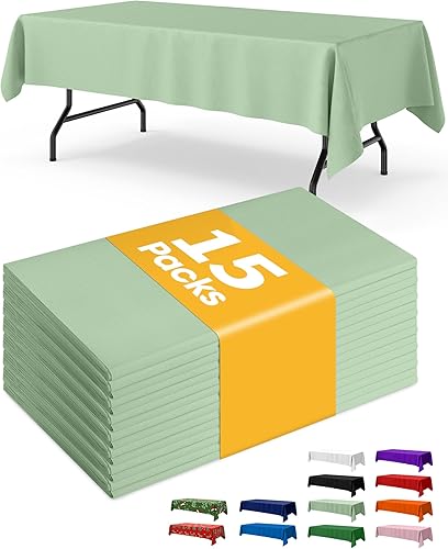 Vista 6 de Mantel de Mesa de Plástico Blanco Rectangular Paquete de 15, Mantel de 54''×108'' para Mesas de 6 pies, Mantel para Uso Desechable, Cubierta de Mesa