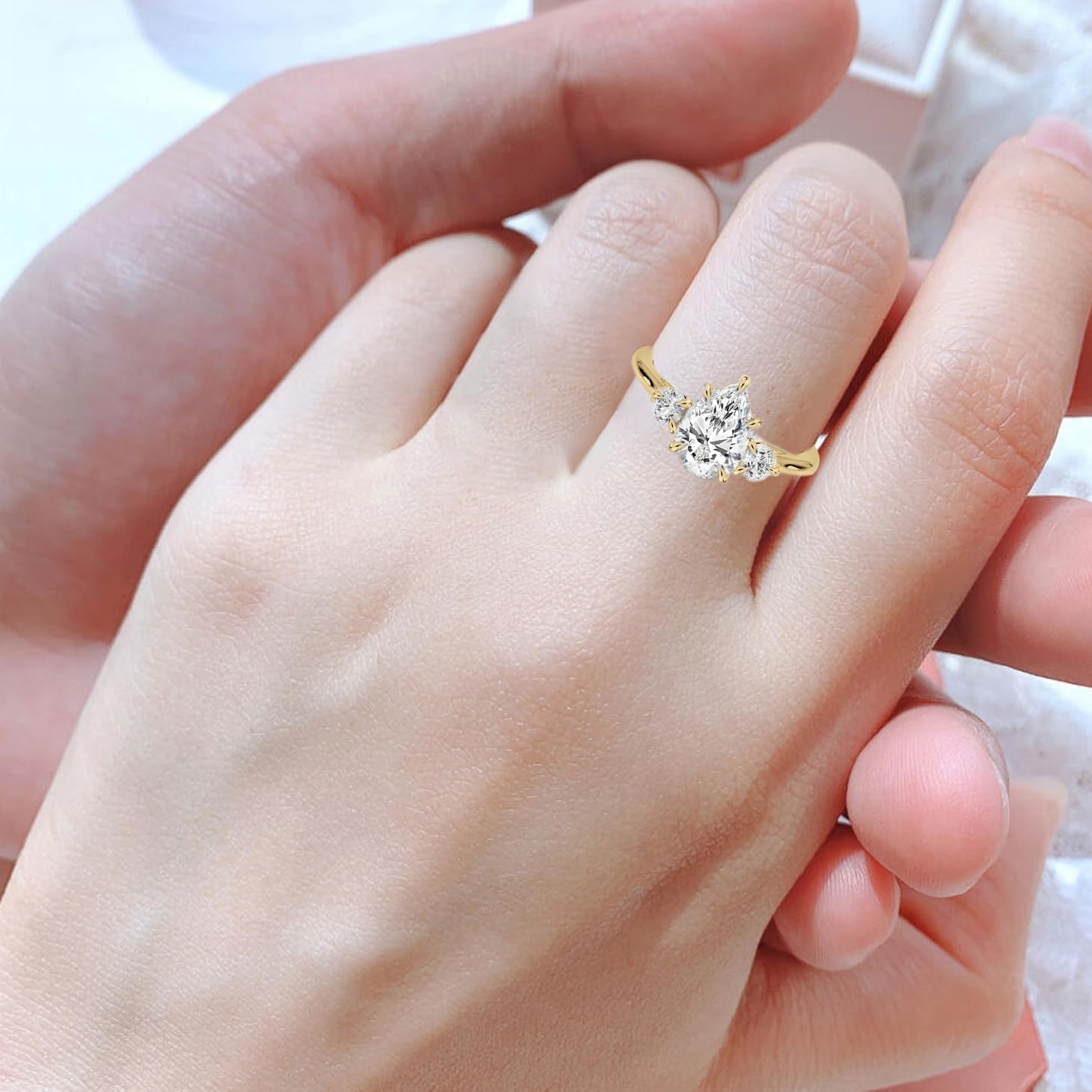 1 1.5 2 2.5 3 Carat Teardrop Moissanite Engagement Ring 925 Sterling Silver 10k 14k 18k Solid Gold Pear Cut 3 Stone Moissanite Wedding Ring Bridal Ring Promise Ring for Women Her Wife Free Engraved