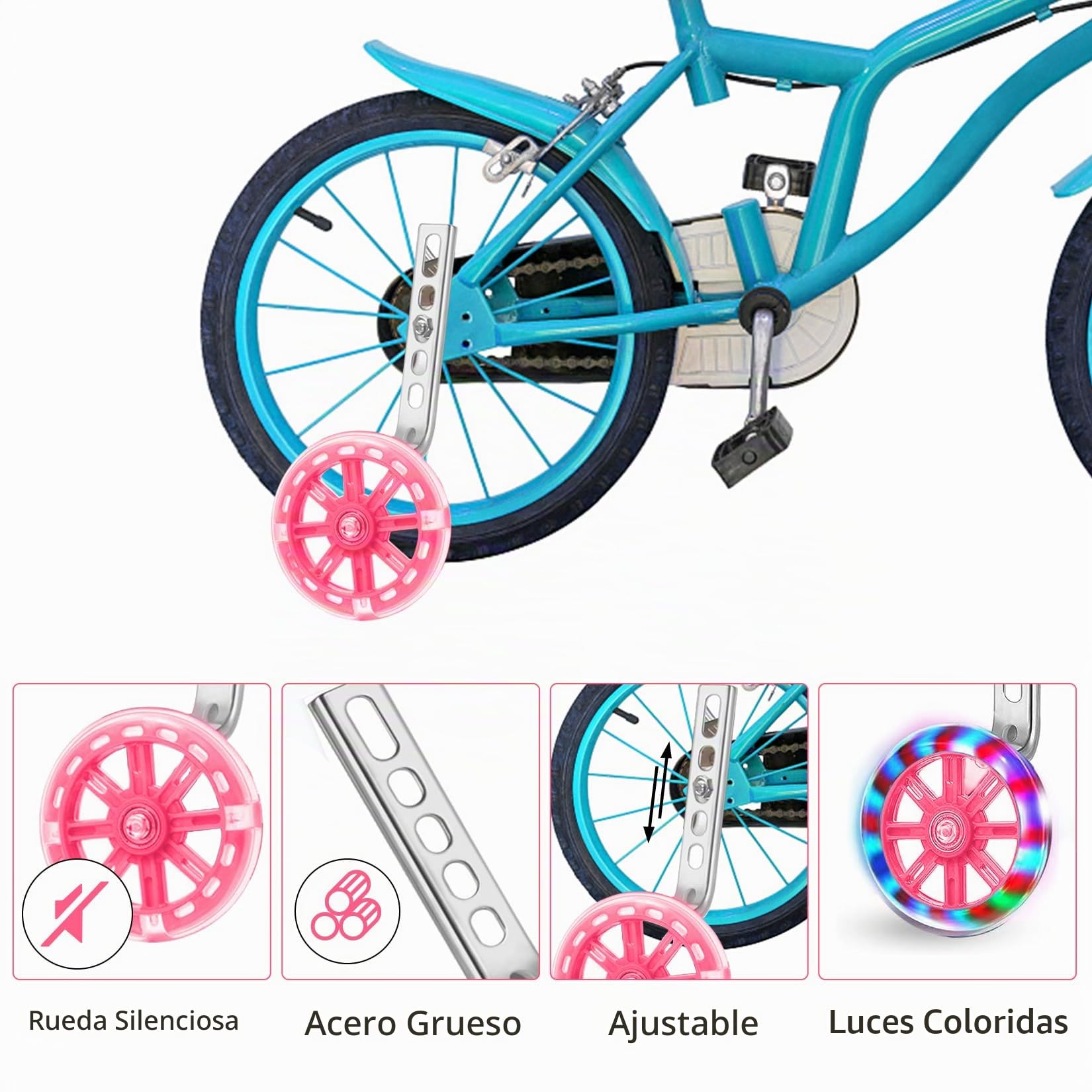 Ruedines de apoyo universales para bicicleta infantil 12-20 pulgadas rosa