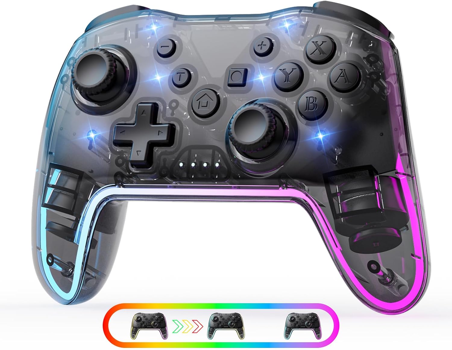 Wireless Controller for Switch/Lite/OLED/PC/Android/iOS - Ergonomic Gamepad with 7 Color RGB Lighting, Turbo/Vibration Adjustment & One-Key Wake-Up Function