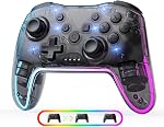 Wireless Controller for Switch/Lite/OLED/PC/Android/iOS - Ergonomic Gamepad with 7 Color RGB Lighting, Turbo/Vibration Adjustment & One-Key Wake-Up Function
