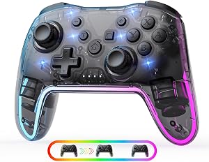 Wireless Controller for Switch/Lite/OLED/PC/Android/iOS - Ergonomic Gamepad with 7 Color RGB Lighting, Turbo/Vibration Adjustment & One-Key Wake-Up Function
