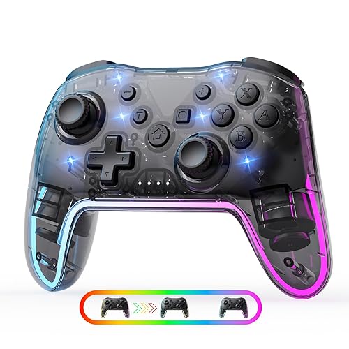 Controlador inalámbrico para Switch/Lite/OLED/PC/Android/iOS - Gamepad ergonómico con iluminación RGB de 7 colores, ajuste de turbo/vibración y
