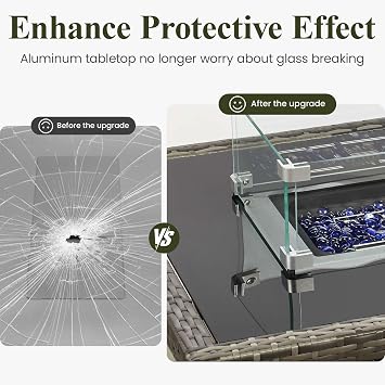 Propane Fire Pit Table, 44 Outdoor Gas Fire Pit with Glass Wind Guard & Waterproof Cover