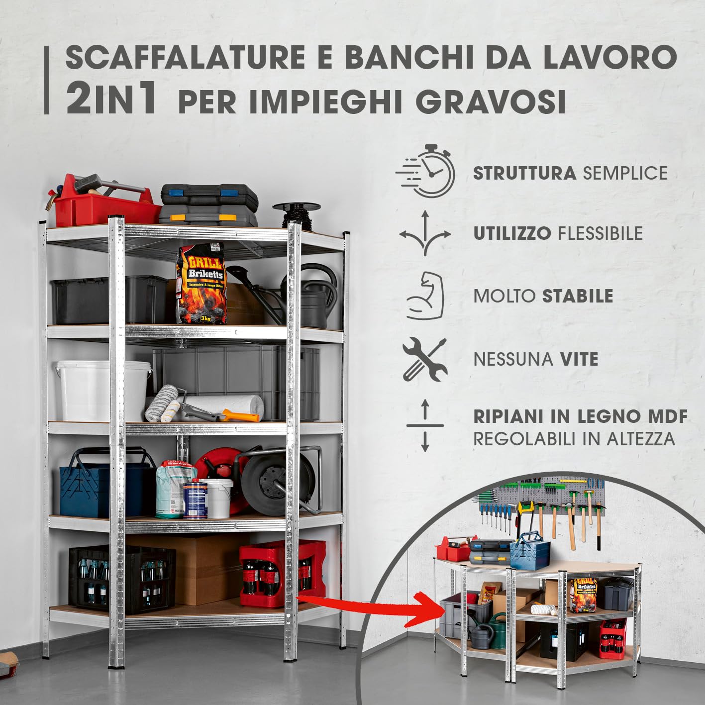 Scaffale EASYmaxx Per Carichi Pesanti - 875 Kg Portata, Montaggio Senza Viti - Foto 2