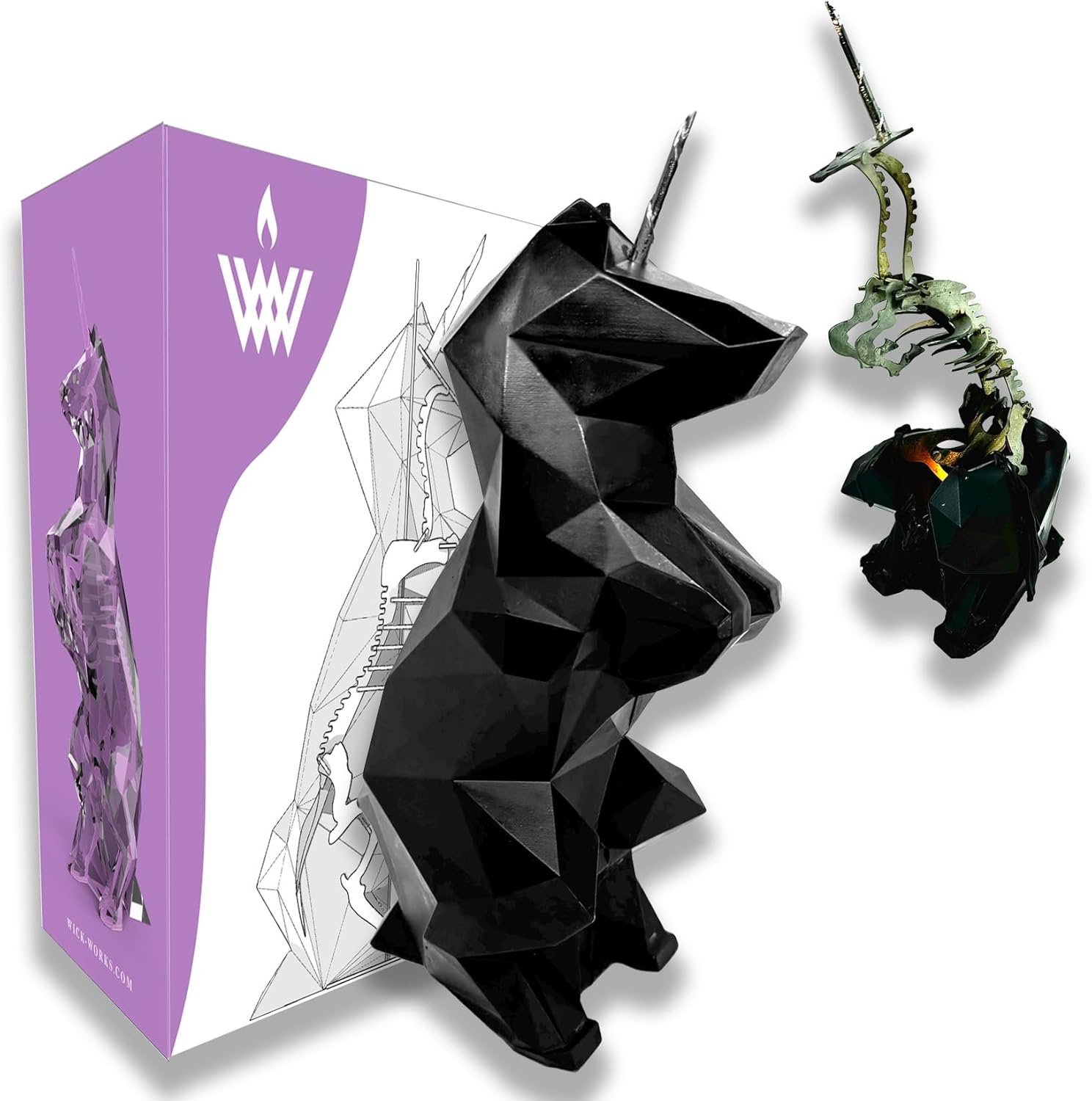 Moonlight Unicorn Skeleton Candle | Unveils Stainless Steel Frame | 8.5” Height | Superb Burn Time | Gift Packaging | Spooky Decoration | Skull & Bones Goth Horror (Black, Unscented)