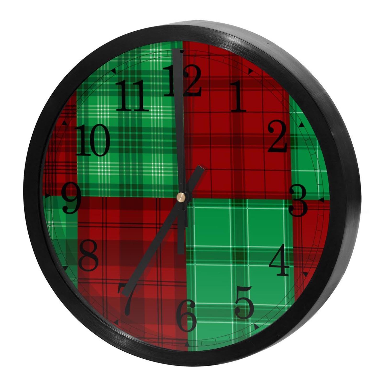 Horloge murale silencieuse à quartz motif écossais rouge et vert pour salon