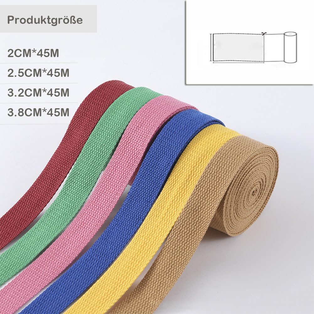 Cinta de algodón 1 rollo de tela de algodón grueso, cordones anchos planos en espiga, poliéster, cinta de algodón de alta densidad para fabricación de cinturones de tela, costura de ropa