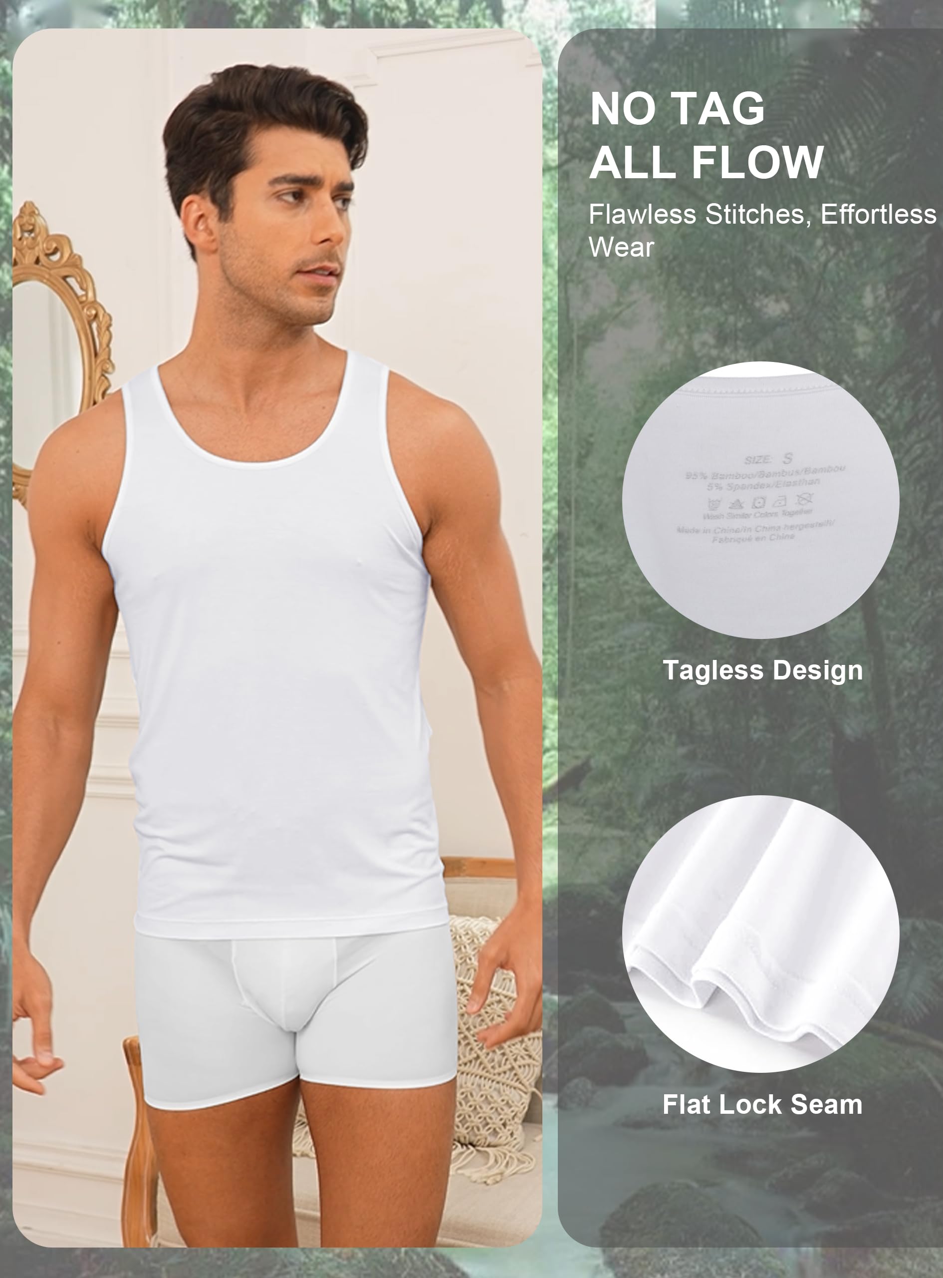 COLORFULLEAF Camisetas sin mangas de rayón de bambú para hombre, cuello redondo, elásticas, paquete (1 o 3)