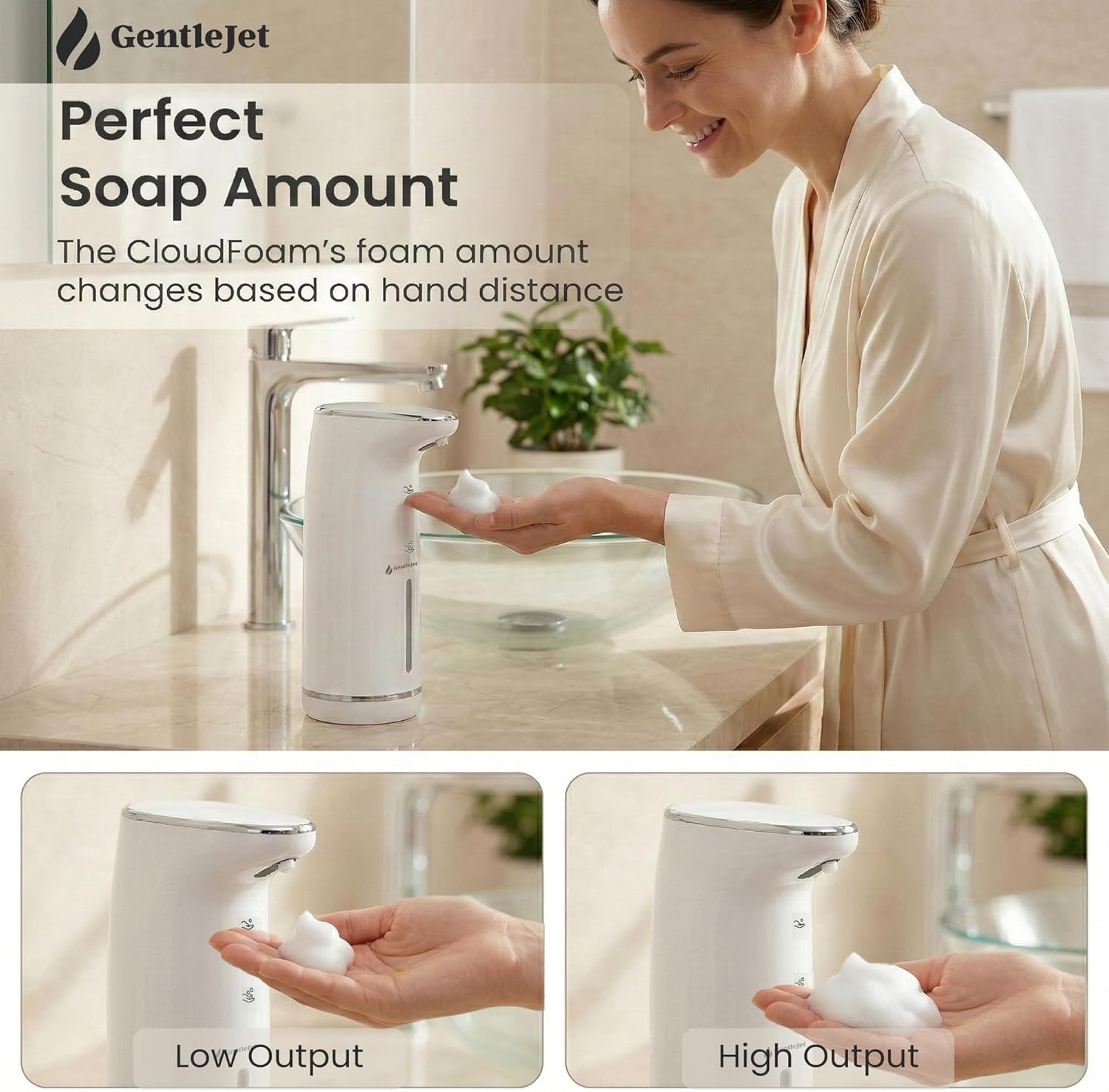 GentleJet Cloudfoam Automatic Foaming Soap Dispenser – Touchless Foam Dispenser for Kids & Family, Soft Rich Foam, USB-C Rechargeable, No-Clog Design, IPX5 Waterproof, 320 ml
