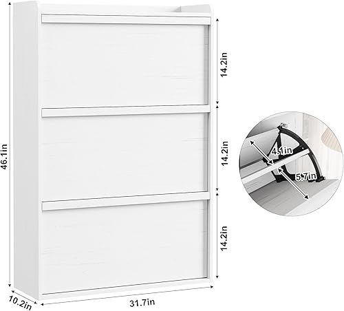 Miniatura 2 de GarveeHome Zapatero con 3 cajones abatibles, organizador de zapatos de madera con estante ajustable, almacenamiento de zapatos para entrada, armario