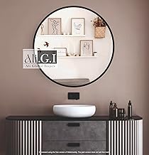 Ali.G.I AGI Vanity Round Wall Mirror for Bathroom//Round Metal Frame in Gold, Wall-Mounted Mirrors for Bathroom, Living Rooms, Entryways//Gold Mirror (Black, 24X24)