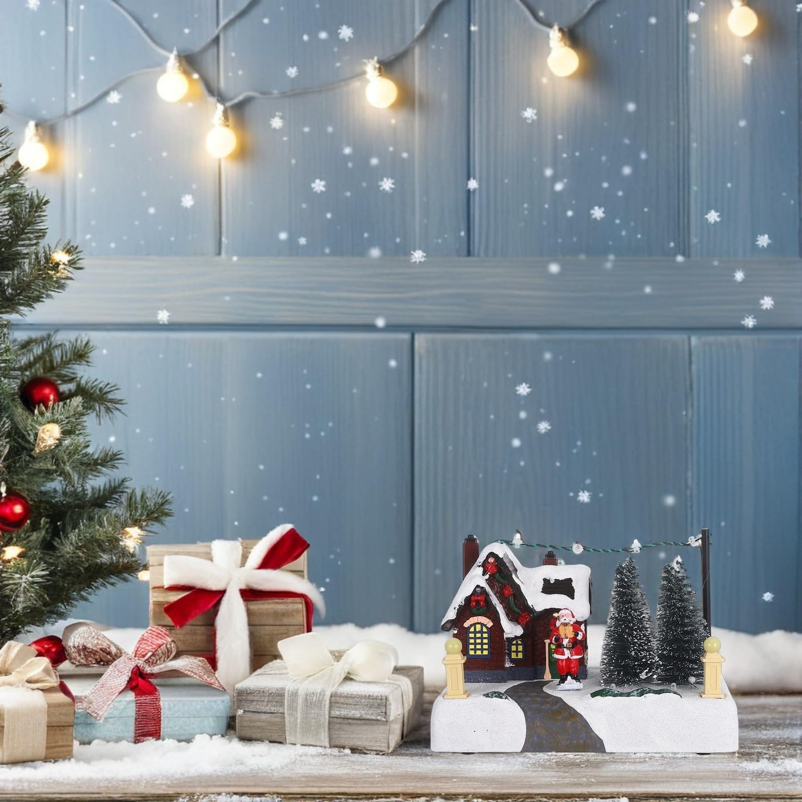 Decorazione Natalizia in Resina con Luce LED e Funzione Musicale, Centrotavola Versatile per Casa e Ufficio, Design Elegante per Feste di Natale