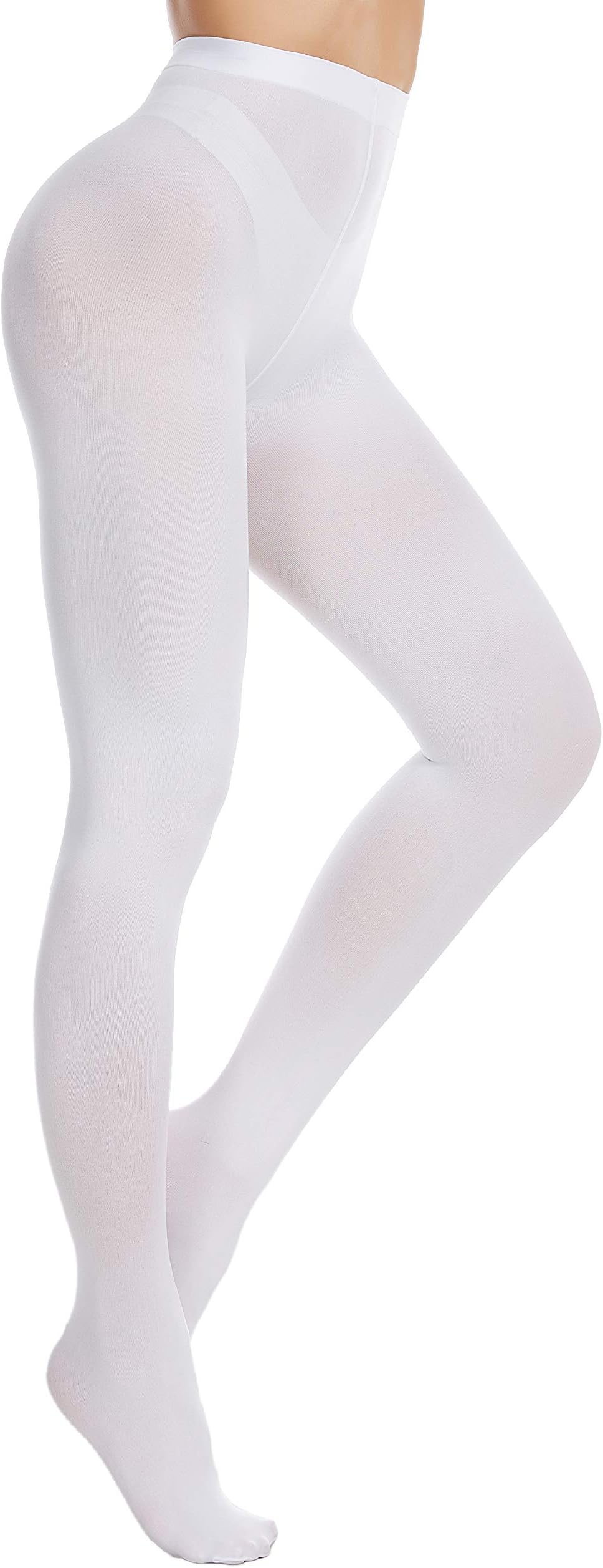 Women's 80 Denier Soft Semi Opaque Solid Color Footed Pantyhose Tights, White, L-XL
