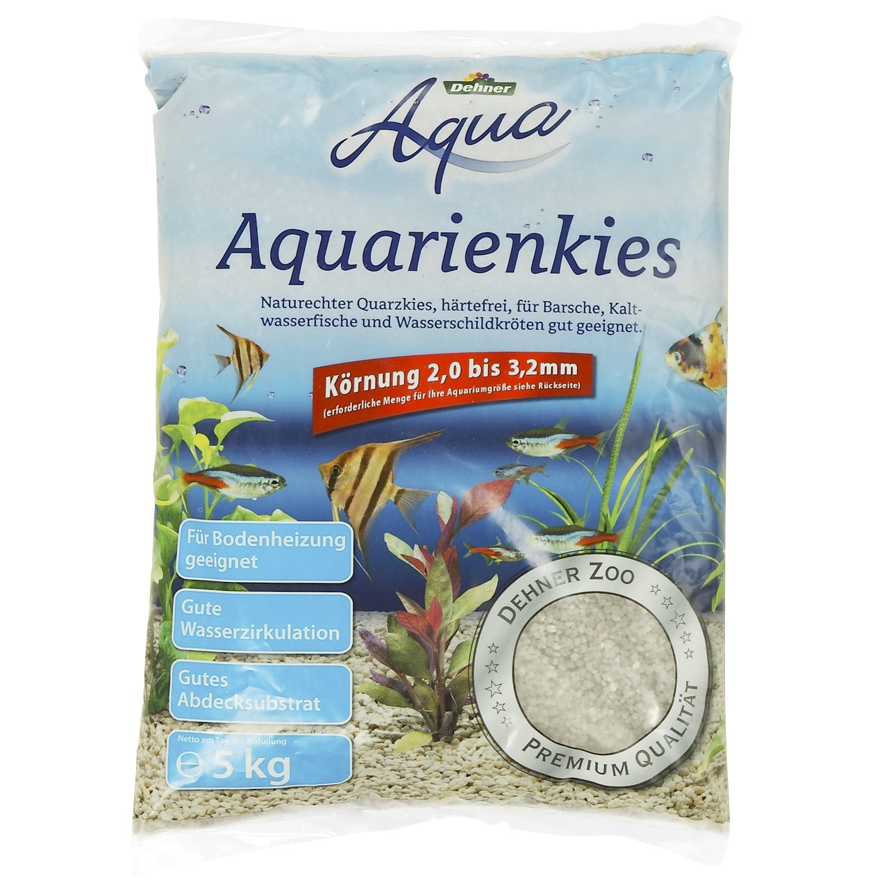 Dehner Aqua Aquarienkies, Körnung 2 - 3.2 mm, 3 x 5 kg (15 kg), weiß